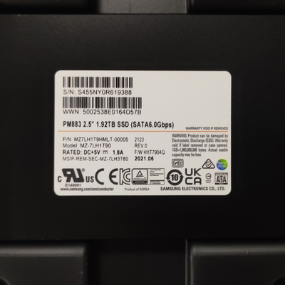 SATA 6.0 그비피스 1.92TB 내부 하드 드라이브 SSD 삼성 PM883 MZ7LH1T9HMLT